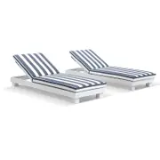 Santorini Outdoor Aluminium Pool Sun Lounge Set White - Navy Stripe