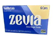 Zevia Vanilla Cola Non-GMO Naturally Flavored Zero Sugar Soda Pop 6 pack