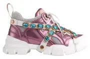 Gucci Womens Journey Flashtrek Pink Blue Crystal Hiker Lace Up Boot Sneaker 35