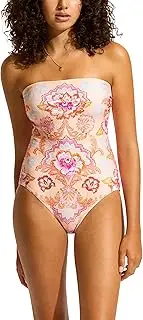 [Seafolly] Women's Bandeau One Piece Swimsuit with High Cut Leg, Florence