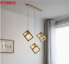 Japanese Style 3 Heads Wooden Cube Ceiling Lights Kitchen Dining Room E27 Lamp