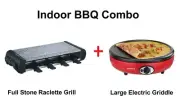 Full Stone Raclette Grill Indoor BBQ Table Hibachi + Crepe Maker Electric Pizza