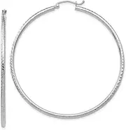 [JewelryWeb] 10k White Gold Sparkle Cut 2mm Round Tube Hoop Earrings 55mm Long 2mm Thick-Hoop Earring for Women