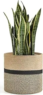Dahey Jute Rope Plant Basket Modern Woven Storage Basket for 12.5" Indoor Planter, Decorative Flower Pots Cover Laundry Bin with Handle Rustic Home Decor, Black