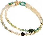 [QSAENHA] Crystal Bracelet Purple Amethyst Green Rutilated Crsytal Feng Shui Wealth Bracelet Multi-Gem Garnet Grape Stone Quartz Bracelet Double-Layer Boho Reiki Bracelet Oriental Antique Tranquility/2061