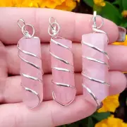Rose quartz natural spiral wrapped Crystal Healing Gemstone point pendant - 1pc
