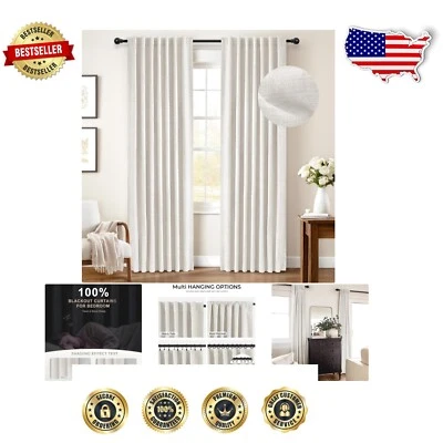 Stylish 2-Panel Blackout Curtains - 108” Length with Thermal Insulation in Beige
