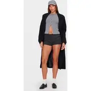 Charcoal Chunky Raised Contrast Knit Mini Shorts, Charcoal