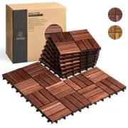 10 Pcs Premium Acacia Wood, Interlocking Deck Tiles, Patio Flooring Outdoor W...
