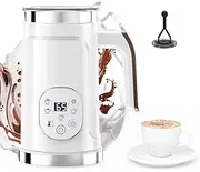 Milk Frother Electric 5 in 1 - Automatic Milk Frothers,300ml Automatic Warmer,Milk Steamer and Frother Whisk with Temperature Adjustment,Hot & Cold Milk Foamer for Latte Coffee Chocolate(White)