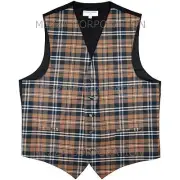 New Men's Plaid Tuxedo Vest Waistcoat only Plaid checkers Brown Wedding formal