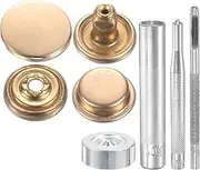 uxcell 24Set Leather Snaps Fasteners Kit 20mm Dia Brass Press-Stud Cap Button 2.95" Length Metal Snap Buttons with 4 Install Tools for Coat Bag Leather Marine Boat Canvas, Gold