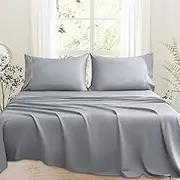 Bedlifes 1000 Thread Count 100% Egyptian Cotton Queen Size Sheets Set - Sateen Soft Silky Breathable Luxury Cooling 4 Pieces (Light Grey)