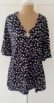 Simply Be Ladies Black V Neck Polka Dot Blouse Top Size 12 BNWT
