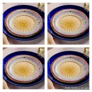 SET 4 NEW ANTHROPOLOGIE HANDPAINT FORTUNE SUN CELESTIAL STONEWARE DESSERT PLATE