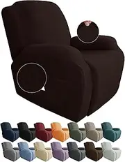 [JIVINER] Oversized Recliner Chair Covers 4 Piece Stretch Lazy Boy Recliner Sofa Slipcover Jacquard Large Recliner Covers with Elastic Bottom Soft Furniture Protector (XL Recliner,Dark Coffee)