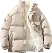 [Qolkmuiy-GJ] Men's Warm Thick Padded Winter Coat Color Zipper Pocket Hoodless Down Coats Trendy Lightweight Puffer Jackets