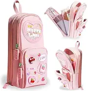 Large Pencil Case, Big Capacity Pencil Pouch Stationery Pen Bag for Kids, Storage High Capacity Bag Pouch Holder Box Organizer, Marker Pen Case with Zipper Compartments for Teens Pink