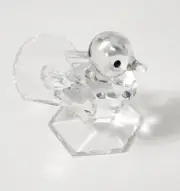 Clear Glass Bird Figurine Black Eyes Pointed Nose Faceted Tail 6 Sided Stand