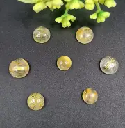 7 Pcs Natural Golden Rutile Round Shape Cabochon Loose Gemstone Use For Jewelry