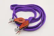 Purple Flat Braided Competition Reins with Barb Wire Tooled Leather Straps