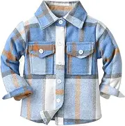 [FEOYA] Kids Boys Tweed Shirts Plaid Roll Up Long Sleeve Button Down Shirt Blouses Uniform Check Shirts Toddler Cotton Top Spring Fall Winter Warm Clothes for Children 3-14 Years