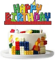 Building Blocks Cake Topper Cake Decorations Colorful Building Block Birthday Cake Topper Picks Decor for Boys Girls.
