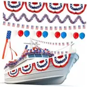 57 Pcs Patriotic Boat Parades Kit American Pleated Fan Flag USA Windsock