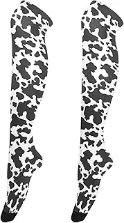 [Caihoyu] Thigh High Tube Socks for Women Fashion Crazy Leg Warmers Over Knee Thigh Socks for Special Occasions Cow Skin Texture Black White Spot, Cow Skin Texture Black White Spot