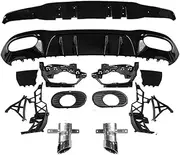 Compatible with 2019 Mercedes Benz W177 Hatchback AMG Styling A35 Rear Bumper Lip Diffuser Muffler Exhaust Tip Splitter Spoiler Fin(with Silver Mufflers)