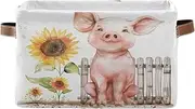 Cute Happy Pig Storage Bin, Foldable Decorative Storage Box with Handle for Home/office, Set of 2