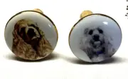 VINTAGE PORCELIAN CORK WINE BOTTLE STOPPER w/ GOLD TRIM COCKER SPANIELS SET OF 2