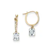 14k Yellow Gold Real Diamond u0026 Blue Topaz Dangle Hoop Earrings