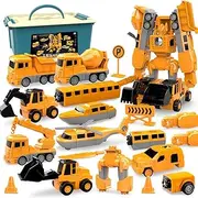 AKILION Magnetic Transform Engineering Toy Car DIY Truck Assembled Robot Toys with Storage Box, Building Blocks Construction Toys for 3 4 5 6 Year Old Boys Toy, STEM Educational Gifts for Kids(35 PCS)