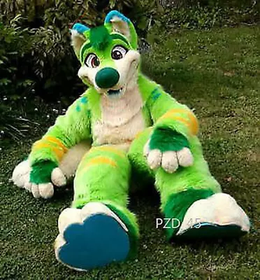 Halloween Long Fur Husky Dog Fox Fursuit Mascot Costume Suit Cosplay Dress #390