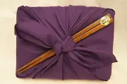 New BENTO BOX & Purple FUROSHIKI gift set Wood chopsticks boxes plate sections