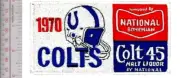 Beer Football Baltimore Colts & National Bohemian Colt 45 1970 Patch vel hooks
