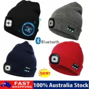 RECHARGEABLE WIRELESS BLUETOOTH LED HAT WITH MUSIC SPEAKERS LIGHT BEANIE WARM AU