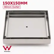 150mm Shower Grate Tile Insert Floor Drain 80mm Outlet Waste Square Brushed
