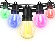 Roshin 30M Colorful Vibrant Festoon Lights Outdoor with 30 Bulbs & 5 Spare Lights - RGB Color Changing String Light, Fairy Light for Patio, Garden, Party, Camping, Christmas