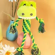 DAFORERAL Plush Dog Rope Toy with Squeaker, Durable Animal Shape Chew Toy for Medium Dogs, Soft Crystal Fabric and Cotton Rope for Interactive Play 28x4.5cm (Dinosaur)