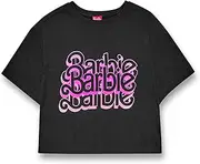 [Barbie] Womens Crop T-Shirt | Grey Acid Wash Triple Logo Graphic Tee for Ladies | Pink Retro Logo Short-Sleeved Retro Fashion Top | Doll Casual Graphic Tee Movie Merchandise Adults