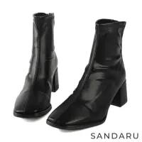 在飛比找momo購物網優惠-【SANDARU 山打努】短靴 方頭素面高跟顯瘦短靴(黑)
