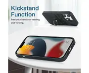 Full Protection Cover for iPhone 13 Pro, 2 Cards PU Leather Case with Ring Holder - Black