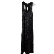 NEW BANANA REPUBLIC SEQUIN BIAS CUT MIDI Slip DRESS Black Racerback Women Small