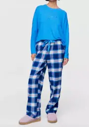 NEW PETER ALEXANDER BLUE PENNY TOP & TARTAN FLANNELETTE PANTS PJ SET L $159.90