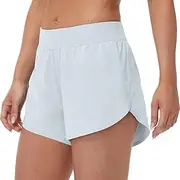 [MCEDAR] Women's Mid Waist Athletic Running Shorts 4" High Split for Dolphin Shorts with Comfy Mesh Liner for Gym Workout Track