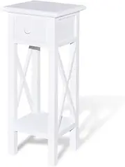 'vidaXL White Side Table - Small Scandinavian Style End Table with Drawer Made from Pinewood and MDF - Suitable for Living Room or Hallway
