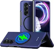 [Ephoou] Magnetic Case for Samsung Galaxy Z Fold 5, [Compatible with MagSafe] Dual Layer Military Grade Drop Shockproof Anti-Scratch [Wireless Charging] Phone Case for Samsung Galaxy Z Fold5 QHMS-Blue