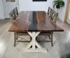 table for 6, black walnut dining table, epoxy farm table, farm dining table Tops